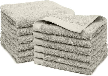 100% Cotton Washcloths Set 13” x 13” | Silver Towels | Set of 24 Ultra Soft and Highly Absorbent Washcloths Sets for Bathroom, Gym, Spa | Machine Washable Face Towel