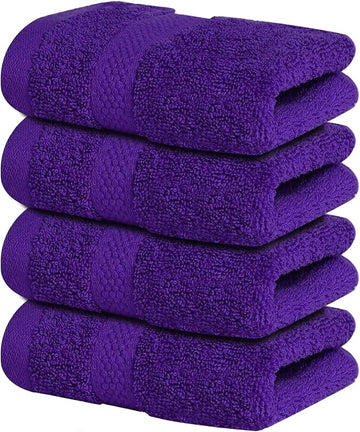 Infinitee Xclusives Luxury Wash Cloths for Showering [13x13] – 100% Cotton Washcloths [Pack of 4], Soft and Absorbent Face Towels for Bathroom Wash Clothes, Gym, and Spa (Profound Purple)
