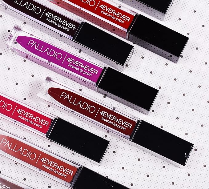 Palladio 4 Ever + Ever Intense Lip Paint, Liquid Lipstick, High Pigmented Lip Gloss, High Shine Vinyl Finish, Rich Color Coverage, Moisturizes Lips, Doe Foot Wand Applicator, Keeper
