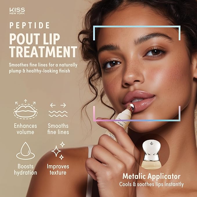KISS NEW YORK Peptide Lip Treatment, Hydrating & Non-Sticky Tinted Plumping Balm, Shea Butter Castor Oil & Squalane Reduces Look of Fine Lines, Softer & Fuller Lips with Cooling Metal Tip (Watermelon)