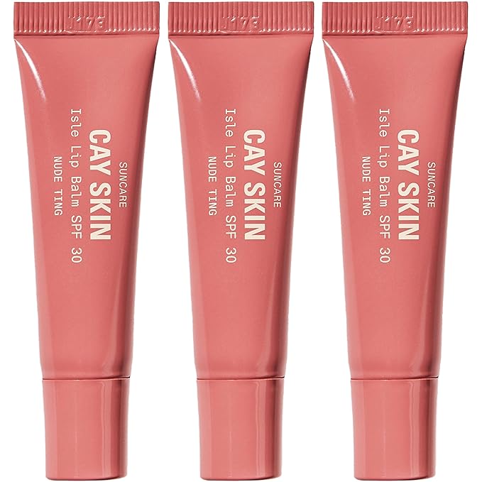 Cay Skin Isle Lip Balm SPF 30 – High Shine, Hydrating + Sheer Lip Gloss in Vanilla Brown Sugar Flavor – Formulated with Natural Ingredients for All Skin Tones – 3-Pack, Nude Ting, 1.05 oz