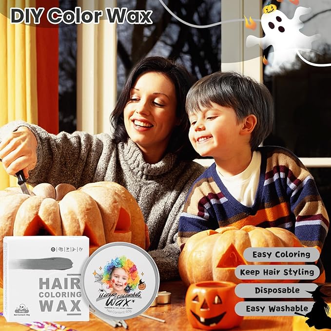 Temporary Silver Gray Hair Color Wax for Kids, Women Men Colored Hair Styling Mud, Girl Boy Teens Washable Gray Style Dye, DIY Instant Hair Coloring Gel Cream for Cosplay Halloween Children's Day