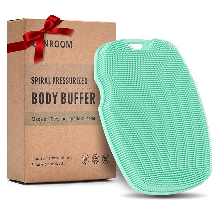 Zinc Infused Silicone Body Scrubber for Shower,Food-Grade Handheld Cleansing Skin Brush, Gentle Exfoliating and Lather Well - Green