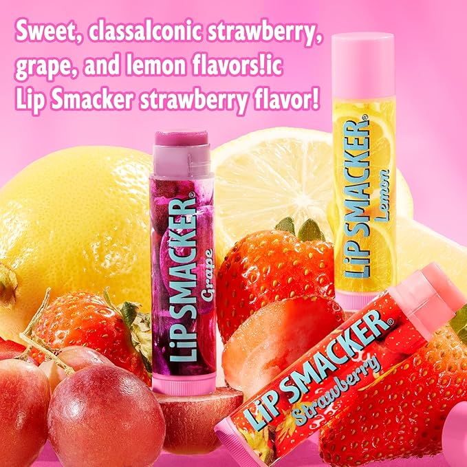 Lip Smacker Nostalgia Lip Balm Trio Tin, Original & Best Flavors, Grape, Lemon, and Strawberry, Moisturizing & Hydrating Lip Care, Clear Glossy Finish, Fun & Collectible Gift Set for All Ages