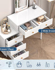Garvee Makeup Vanity Desk with Mirror and Lights, Modern White Vanity Table with 2 Drawers & Adjustable 3-Drawer Cabinet, Wood Dressing Table for Bedroom