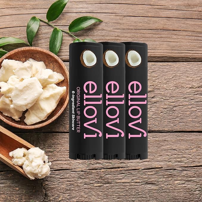 Ellovi Natural Lip Butter Lip Balm - Original - Pure Enough to Eat - Made With Just 6 Vegan Ingredients - 100% Natural & Organic Moisturizing Lip Care for All Day Hydration (3-Pack)