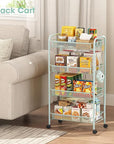 TOOLF 4-Tier Rolling Cart, Metal Utility Cart with 3 Hooks, Easy Assemble Mobile Storage Trolley On Wheels, Metal Shelving Units Kitchen Bathroom Laundry Room