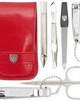 3 Swords Germany - brand quality 6 piece manicure pedicure grooming kit set for professional nail care with red synthetic leather case - Made in Germany