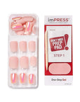 KISS imPRESS No Glue Mani Press On Nails, Design, 'Keep in Touch', Pink, Short Size, Squoval Shape, Includes 30 Nails, Prep Pad, Instructions Sheet, 1 Manicure Stick, 1 Mini File