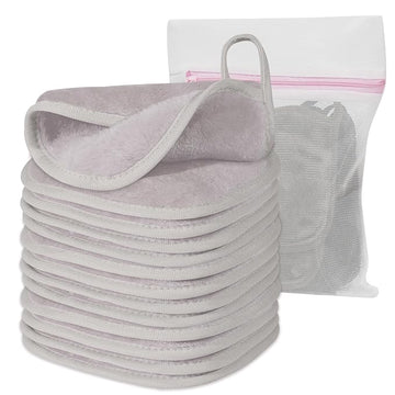 Makeup Remover Cloth, 6" x 6" Make Up Towels Reusable Face Cloth for Washing Face, 12 Pack Makeup Remover Pads Microfiber Face Washcloth with Mesh Bag, Light Grey