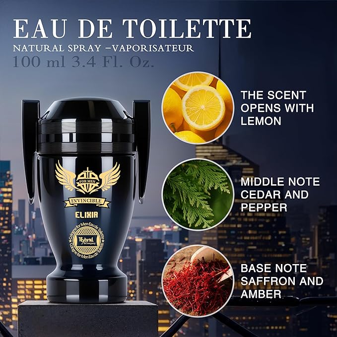 Hybrid & Company Invincible Elixir For Men Pour Homme Eau de Toilette Vaporisateur Natural Spray 3.4 Fl Oz