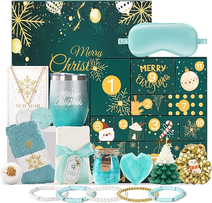 Advent Calendar 2025 Women-12 Days of Christmas Advent Calendars for Adult Women and Teen Girls, Luxury Spa Self Care Christmas Gifts Basket Countdown Calendar for Mom Wife Girlfriend Green