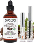 PURA D'OR 4 Oz ORGANIC Jamaican Black Castor Oil - Natural Smoky Scent - w/ 2 BONUS Empty Brushes - 100% Pure USDA Certified Cold Pressed & Roasted, Hexane Free Eyelash & Eyebrow Serum
