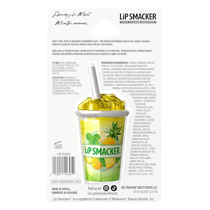 Lip Smacker Summer Refresher Lip Balm, Moisturizing, Collectible Beverage Cup Design, Sheer Finish for Smooth Lips – Pineapple Mint