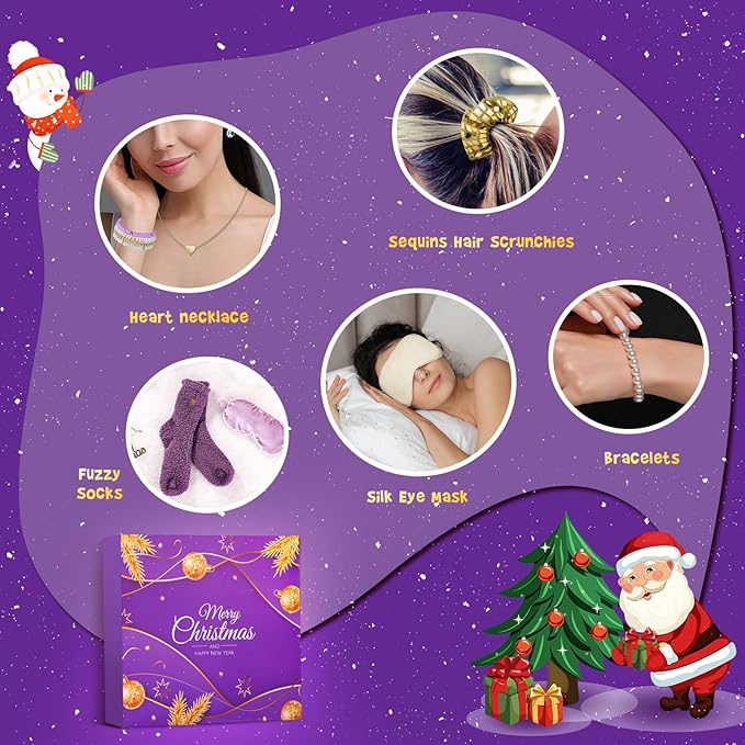 Advent Calendar 2025 Women-12 Days of Christmas Advent Calendars for Adult Women and Teen Girls, Luxury Spa Self Care Christmas Gifts Basket Countdown Calendar for Mom Wife Girlfriend Purple