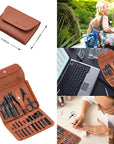 FAMILIFE Gifts for Men, Manicure Set Clippers Manicure Kit Nail Clipper Sets 16pcs Mens Grooming Kits Professional Stainless Steel Nail Kit Brown Leather Case Travel Kits