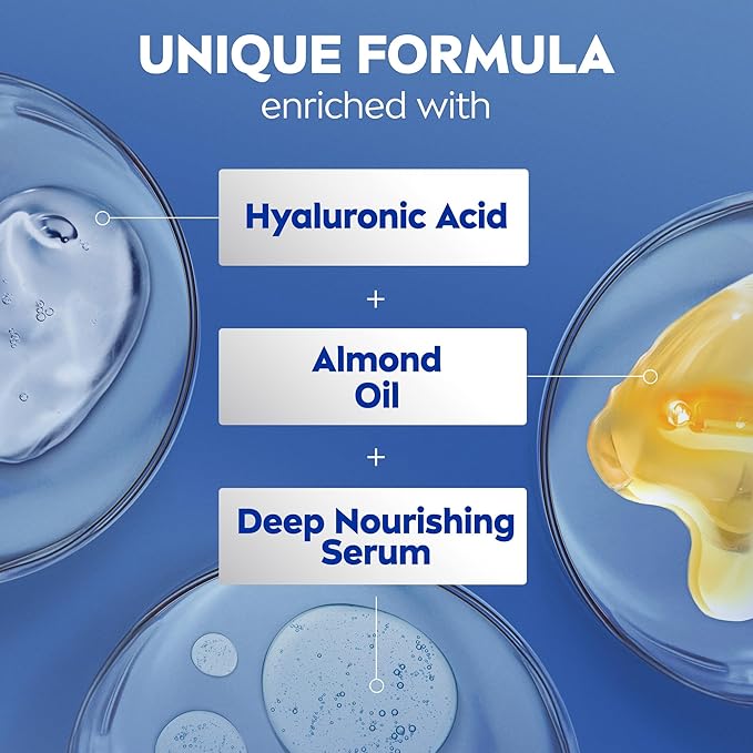 NIVEA Essentially Enriched Body Lotion for Very Dry Skin with Hyaluronic Acid, Almond Oil and Deep Nourishing Serum, 72-Hour Body Moisturizer, 16.9 Fl Oz Pump Bottle