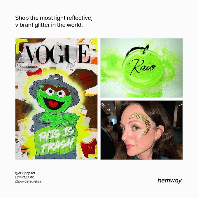 Hemway Eco Friendly Biodegradable Glitter 100g / 3.5oz Bio Cosmetic Safe Sparkle Vegan for Face, Eyeshadow, Body, Hair, Nail and Festival Makeup, Craft - Fine (1/64" 0.015" 0.4mm) - Lime Green