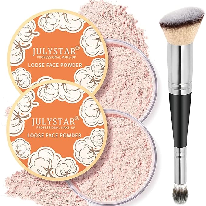 2PCS Loose Face Powder, Oil Control Minimizes Pores Pink Complexion) 8g
