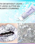 DAGEDA Body Glitter Gel, Body Sequins Shimmer Liquid Eyeshadow, Chunky Glitter for Face Hair Nails, Holographic Cosmetic Laser Powder Festival Glitter Makeup 50ml(Silver)