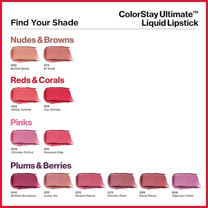Revlon ColorStay Ultimate Liquid Lipstick, Longwear Rich Lip Colors, Wears for Up to 24 Hours, Satin Finish, 035 Iconic Iris, 0.1 fl oz