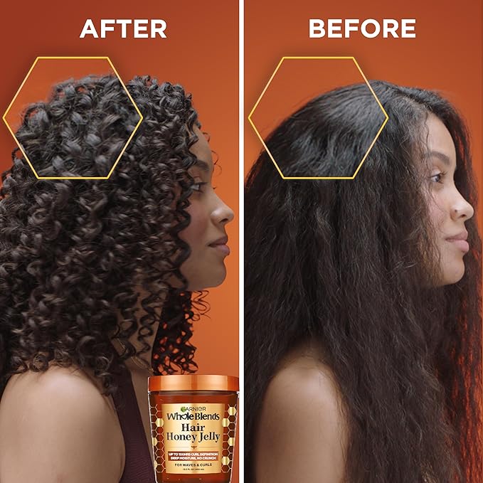 Garnier Whole Blends Hair Honey Jelly for Defining Waves and Curls, Hair Gel for Up to 100HRs Curl Definition, Frizz Control and Deep Moisture, 13.5 Fl Oz, 2 Count