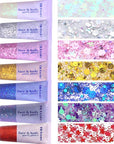 Face Body Glitter, Hair Glitter Sparkles Chunky Face Glitter Gel for Girls Makeup Singer Concerts Mermaid Festival Sequins Face Paint (White+Silver+Pink+Gold+Blue+Purple+Red)
