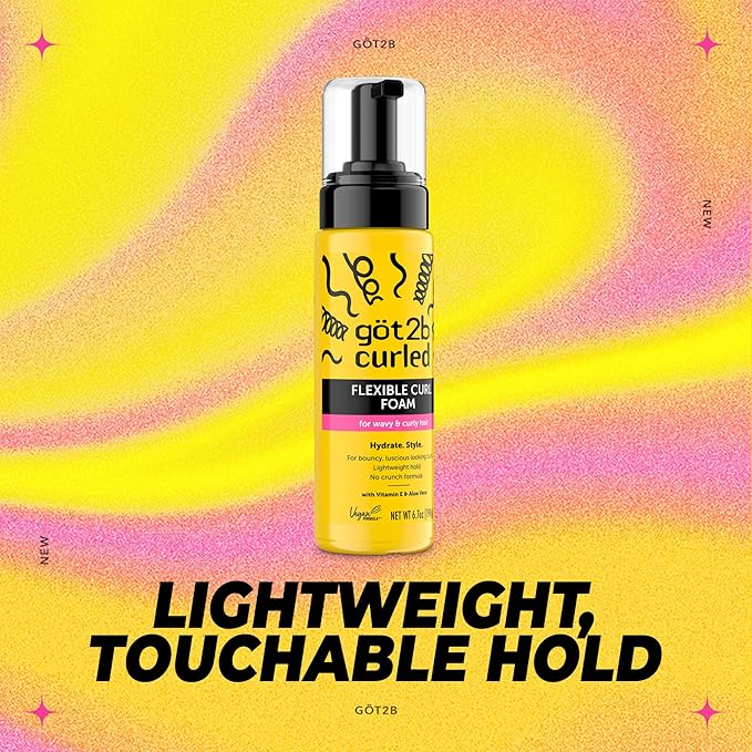 göt2b Curled Flexible Curl Foam, 6.7oz, for type 2-3 curls, wavy & curly hair, for bouncy curls, lightweight hold, no crunch formula