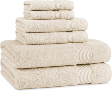 Arkwright Bath Towels Set of 6 - Super Soft 100% Cotton, 600 GSM Quick Dry & Absorbent, Luxury Bathroom Essentials with 2 Shower Towels, 2 Hand Towels and 2 Washcloths, Alabaster Ivory