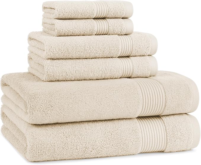 Arkwright Bath Towels Set of 6 - Super Soft 100% Cotton, 600 GSM Quick Dry & Absorbent, Luxury Bathroom Essentials with 2 Shower Towels, 2 Hand Towels and 2 Washcloths, Alabaster Ivory