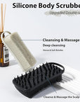 2 PC Silicone Body Scrubber, 2 in 1 Exfoliating Shower Bath Scrubber, Soft Silicone Loofah for Sensitive Skin, Shower Hair Scalp Massager, Easy to Clean, Lather Well (Grey&Black)