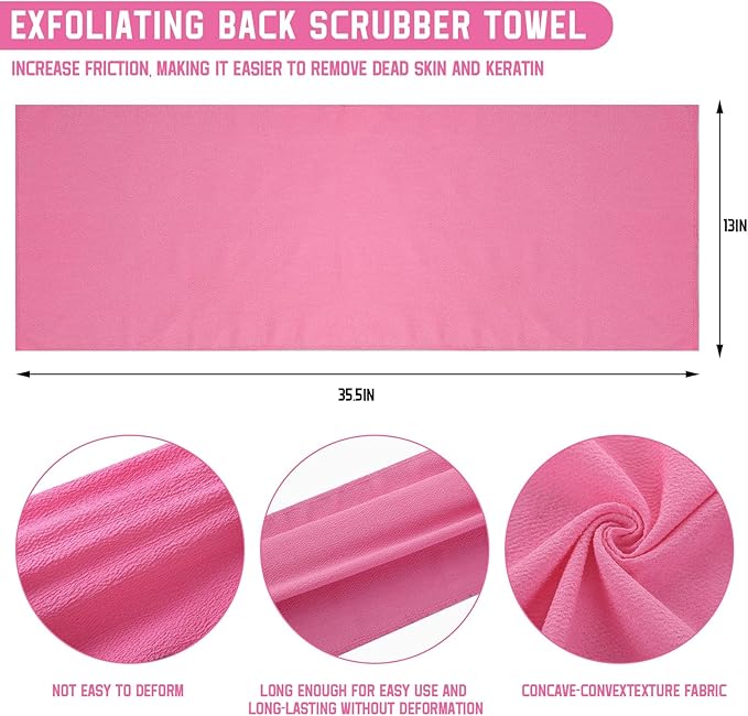 Tatuo 4 Pieces Korean Exfoliating Washcloth Body Back Scrubber Japanese Italy Exfoliating Cloth 35.5 Inch Long Bath Towel Washcloth Dead Skin Remover for Men Women(Mixed Color)