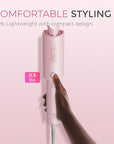 TYMO Automatic Rotating Curling Iron - TYMO CURLPRO Beach Waves Curling Wand, Portable Hair Curler, 500 Million Ionic, Dual Voltage & Lightweight for Travel, Ceramic Coating, 1 Inch, Pink