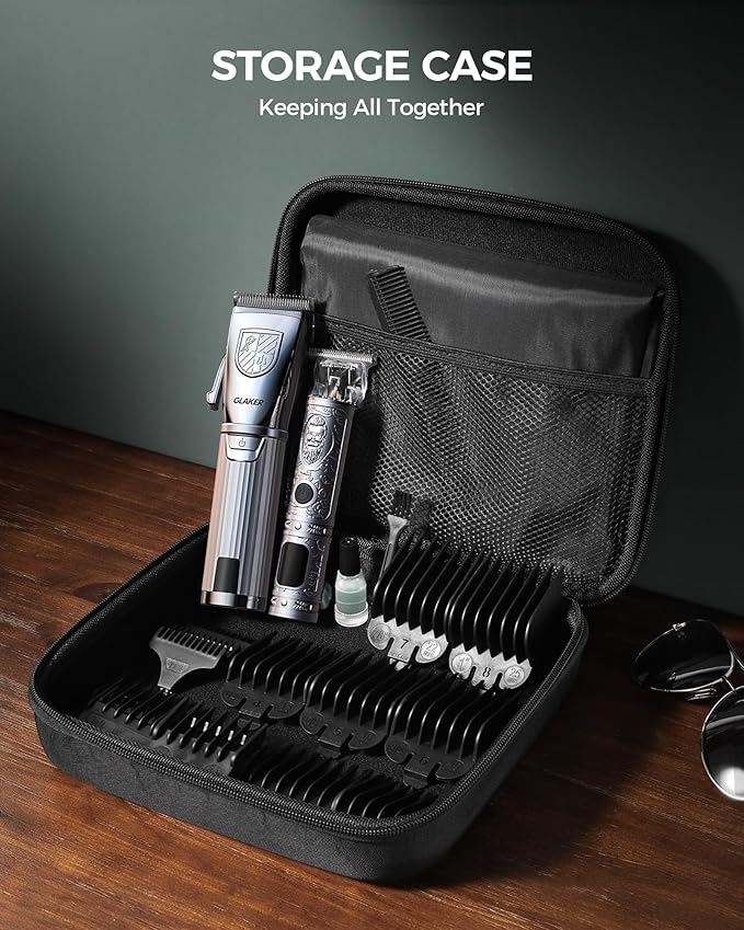 GLAKER Hair Clippers for Men,Professional Mens Hair Clippers Cordless Clippers for Hair Cutting, Hair Clippers and Precision Trimmer Kit Zero Gap Trimmer with LED Display 15 Guide Combs