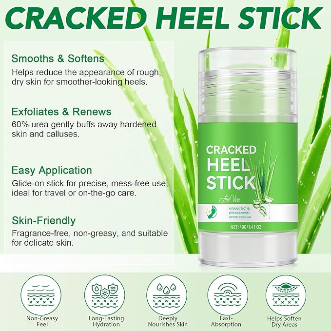 Urea Cream Stick 60% plus Salicylic Acid 2%, Maximum Strength Urea Foot Cream for Dry Cracked Feet, Knees, Elbows, Hands, Exfoliating Dead Skin, Softening Skin (1 PC Aloe Vera, 40G)
