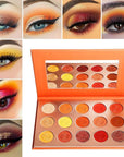 Afflano Red Orange Eyeshadow Palette Sunset 15 Color, Highly Pigmented Glam Fall Eye Shadow Makeup Palettes, Nudetude Brown Yellow Gold Orange Matte Glitter Shimmer Warm Eyeshadow Pallet