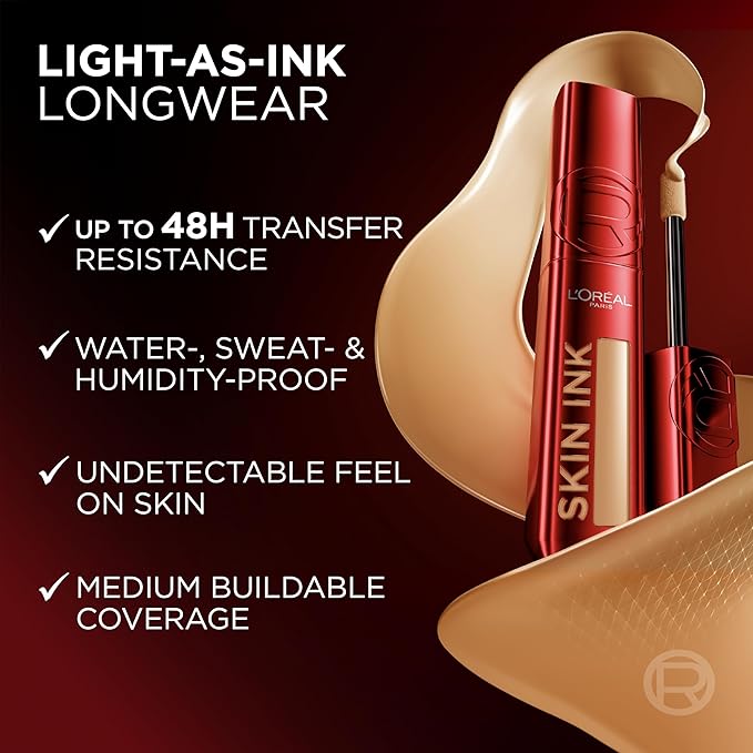 L'Oreal Paris Infallible Skin Ink 2-in-1 Foundation Concealer Hybrid Face Makeup, up to 48HR Transfer-Resistant with Buildable Light to Full Coverage, 450 Rich Cool