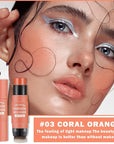 Cream Blush Stick with Brush,Waterproof Blush Makeup,Long Lasting Coral Orange