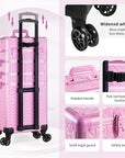 AROUS 5 in 1 Rolling Makeup Train Case Cosmetology Case on Wheels Large Cosmetic Organizer Travel Cart for Hairstylist Artist Nail Beauty Salon Barber,All Pink