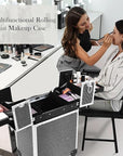 4 in 1 Rolling Makeup Train Case Professional Cosmetic Trolley Cart Travel Nail Cart Organizer with Wheels Transparent Acrylic Panel for Makeup Hair Stylists Nail Tech (Black Crystal)