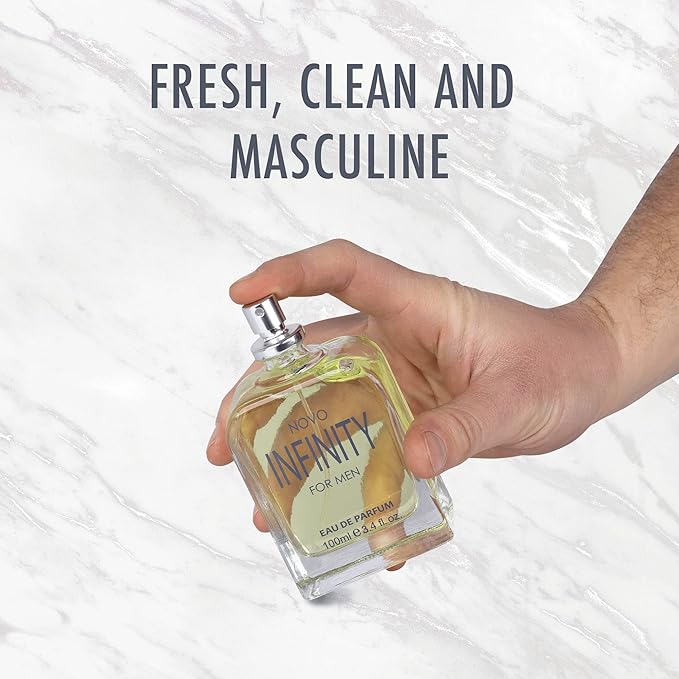NovoGlow Novo Infinity for Men- 3.4 Fluid Ounce Eau De Parfum Spray for Men - Refreshing Citrusy & Floral Top Notes Smell Fresh All Day Long Lovely Gift Occasions