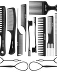SALONSILK Women Hair Comb Set - 14PCS Wide Tooth Rat Tail Styling Combs Pick for Curly - Teasing Parting Fine Professional Barber Cutting Braiding Set