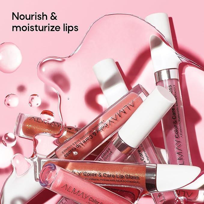 Almay Color & Care Hydrating Lip Gloss, Soft Natural Hues, Prebiotic Complex, Hyaluronic Filling-Sphere Technology, 100 Pink Twilight, 0.1 Fl Oz (Pack of 2)