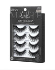 KISS Lash Couture Matte Black Faux Mink Eyelashes Multipack, Matte Twill, Black, Natural Looking, Cruelty-Free & Vegan, Holds Curl, Comfortable, Seamless, Knot-Free Band | 4 Pairs
