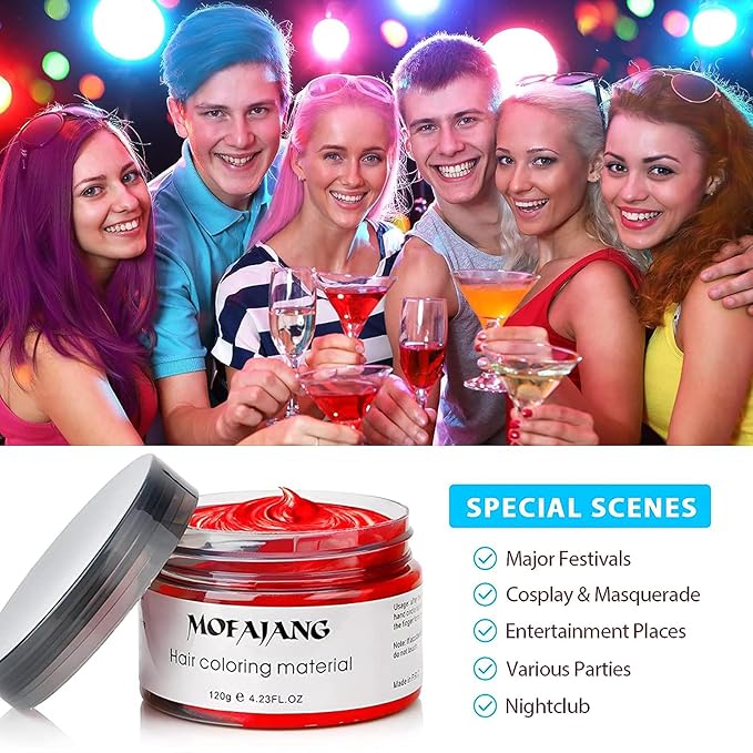 Red Temporary Hair Color Wax Spray - Hair Styling Clay 4.23 oz, Easy Washout for Halloween Cosplay, Party (Red)