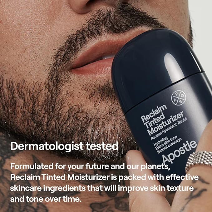 APOSTLE Reclaim Tinted Moisturizer for Men (11 Mobay) - Niacinamide, Vitamin E, Squalane, Hyaluronic Acid, Tinted Face Moisturizer For Men. Hydrates, Evens Skin Tone, Reduces Fine Lines, 1 Fl. Oz.