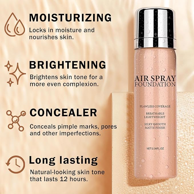 Magic Minerals Airbrush Foundation Full Coverage Foundation for Smooth Nude Finish,Moisturizing Airbrush Flawless Setting Spray,Waterproof base de maquillaje (03 Nude)