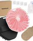 ManmiHealth 2 PCS Silicone Body Scrubber Shower Brush, Upgrade Super-Exfoliating Shower Scrubber with Non-Slip Hand Strap, Silicone Body Buffer for Use in Shower (Black+Pink)
