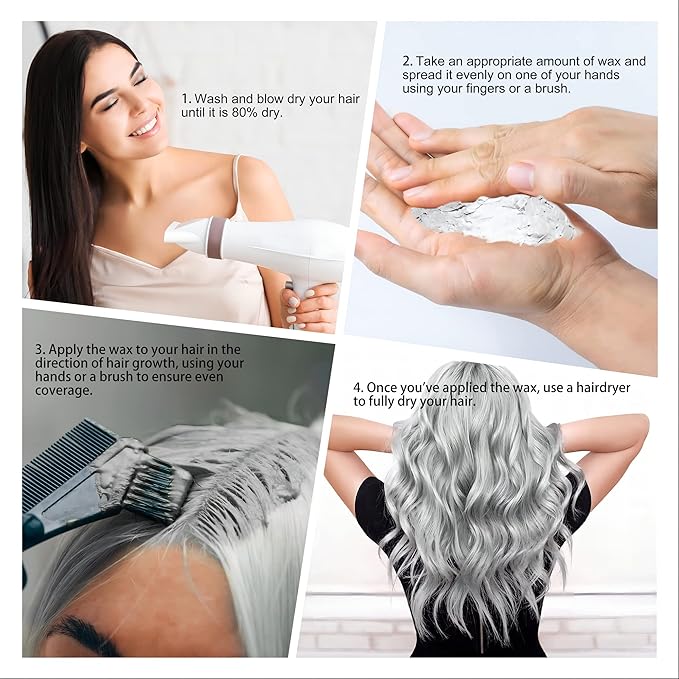 Temporary Silver Gray Hair Spray Color Wax with Dye Brush, Instant Natural Hairstyle Cream 4.23 oz, Disposable Coloring Mud for Men Women Youth, Grey Styling Pomades, Party Cosplay DIY Halloween