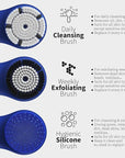 Premium Face Scrubber, Deep Pore Cleansing Brush, Waterproof & Rechargeable Face Scrub Brush for Men& Women, Electric Facial Exfoliator with 3 Brushes, 3 Intensities, 2 Modes with Eye Rollor - Azure